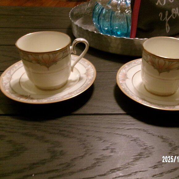 2 Noritake Barrymore #9737 Footed Cup and Saucer Set Retired Replacements Mint - Picture 1 of 8